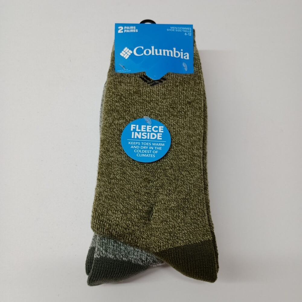 Columbia 2 Pack Gray and Green Fleece Comfort Crew Socks Men's Size 6-12 NWT